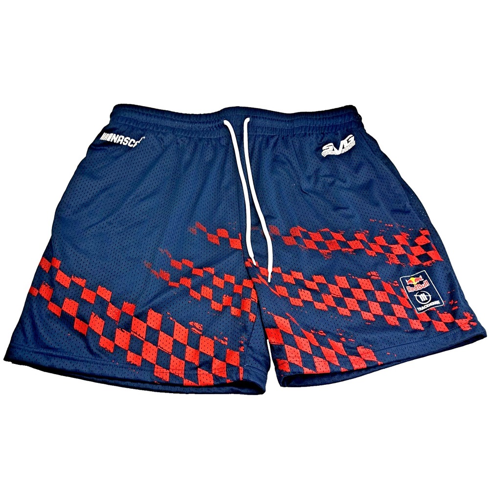 NASCAR Red Bull Trackouse Racing Shorts Men's XL Mesh Drawstring Navy Red Checks